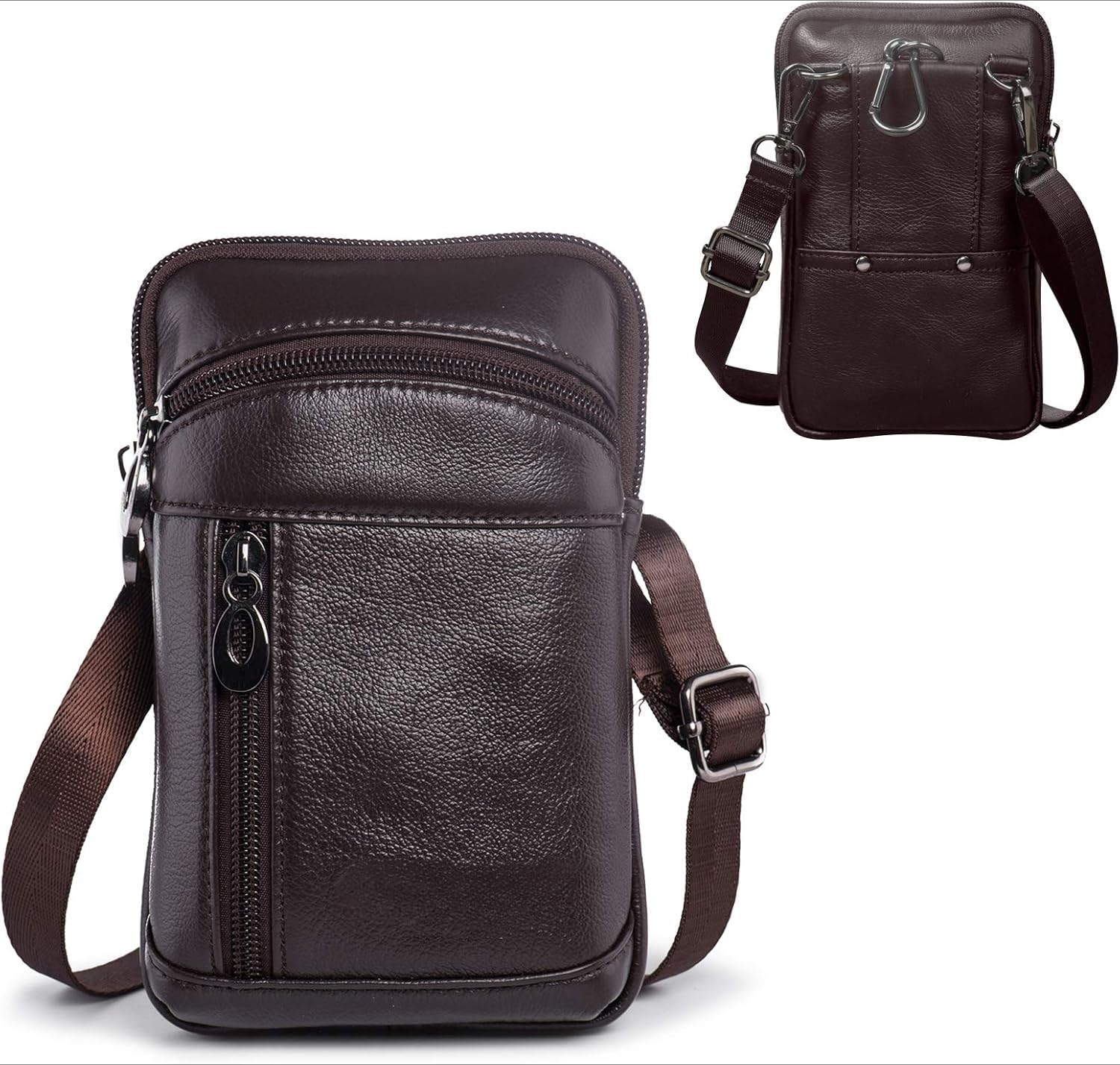 Genuine Leather Belt Clip Phone Holster - Waist Pouch for iPhone Galaxy - Hands-Free Carry