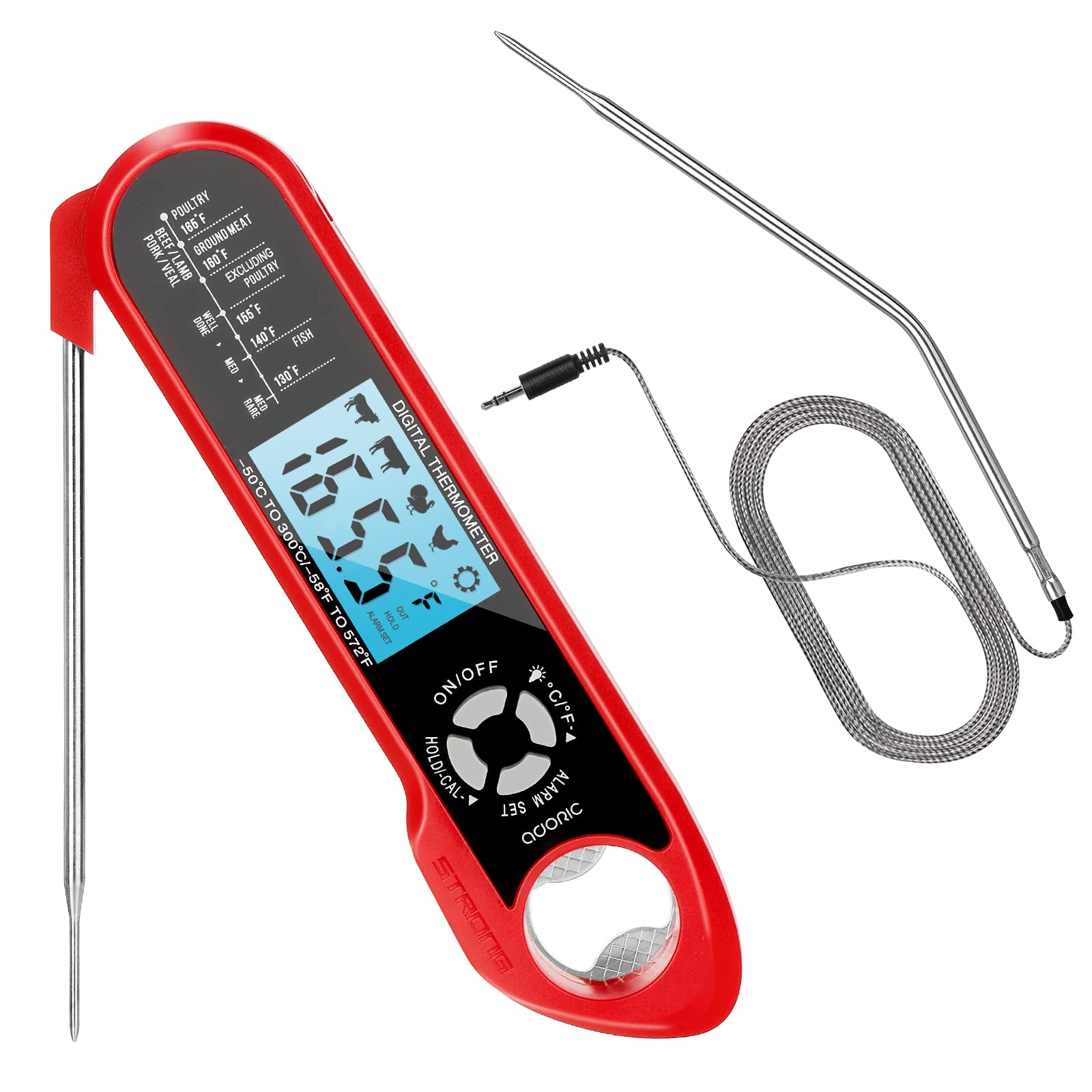 Food Thermometer, Adoric Life Dual Probe Digital Meat Thermometer Instant Read with Blacklight LCD, Cooking Thermometer fo...