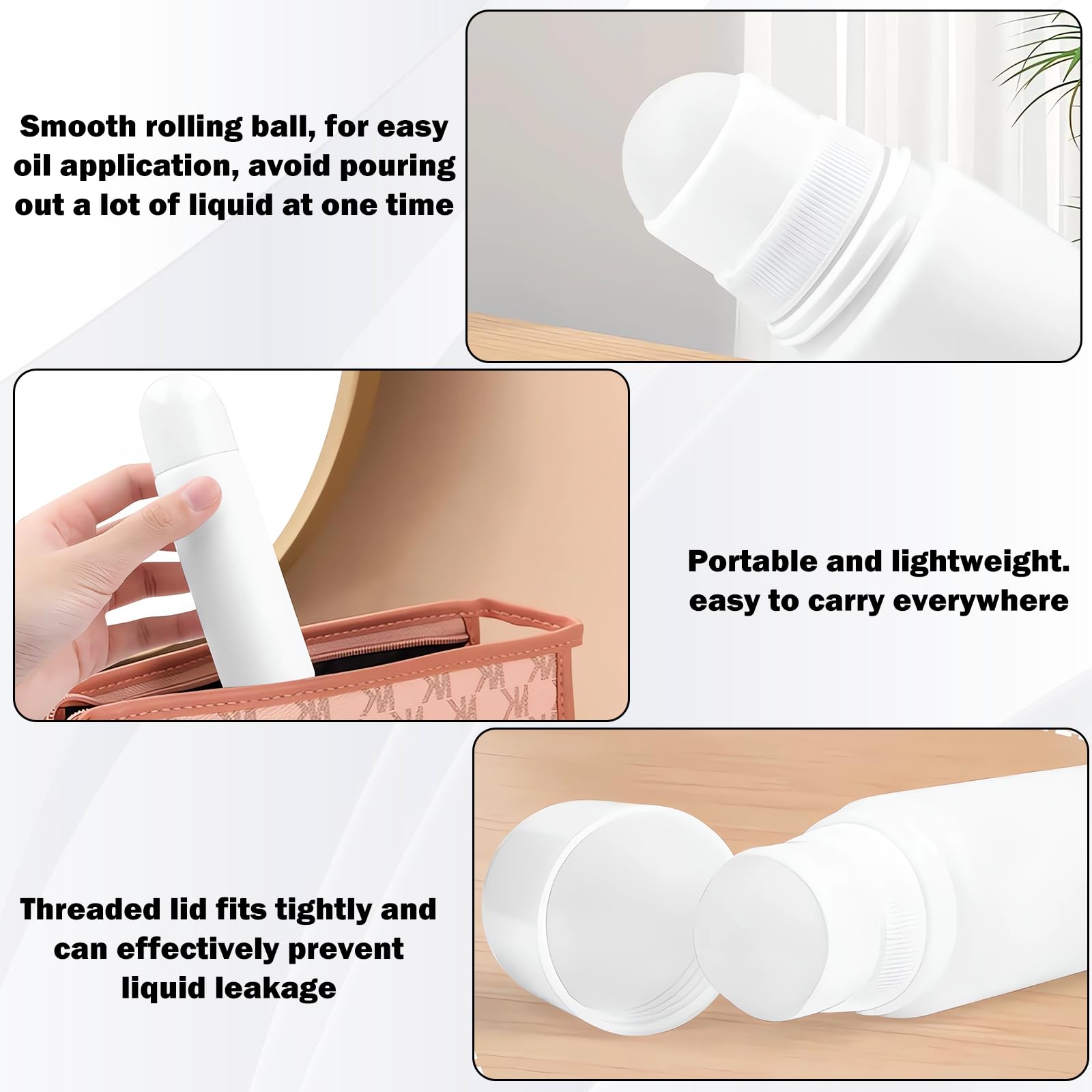 4 Pezzi 50ML Roll on Vuoto per Oli Essenziali Bianco Vuoto Riutilizzabile Bottiglie Deodoranti Bottiglie a Rullo di Plastica roll on Vuoto per Crema Solare per Profumo Olio Essenziale Aromaterapia