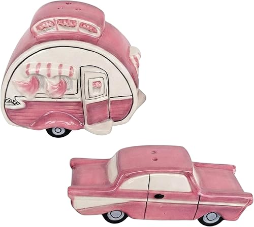 Retro Camper - Juego de sal y pimienta, color rosa