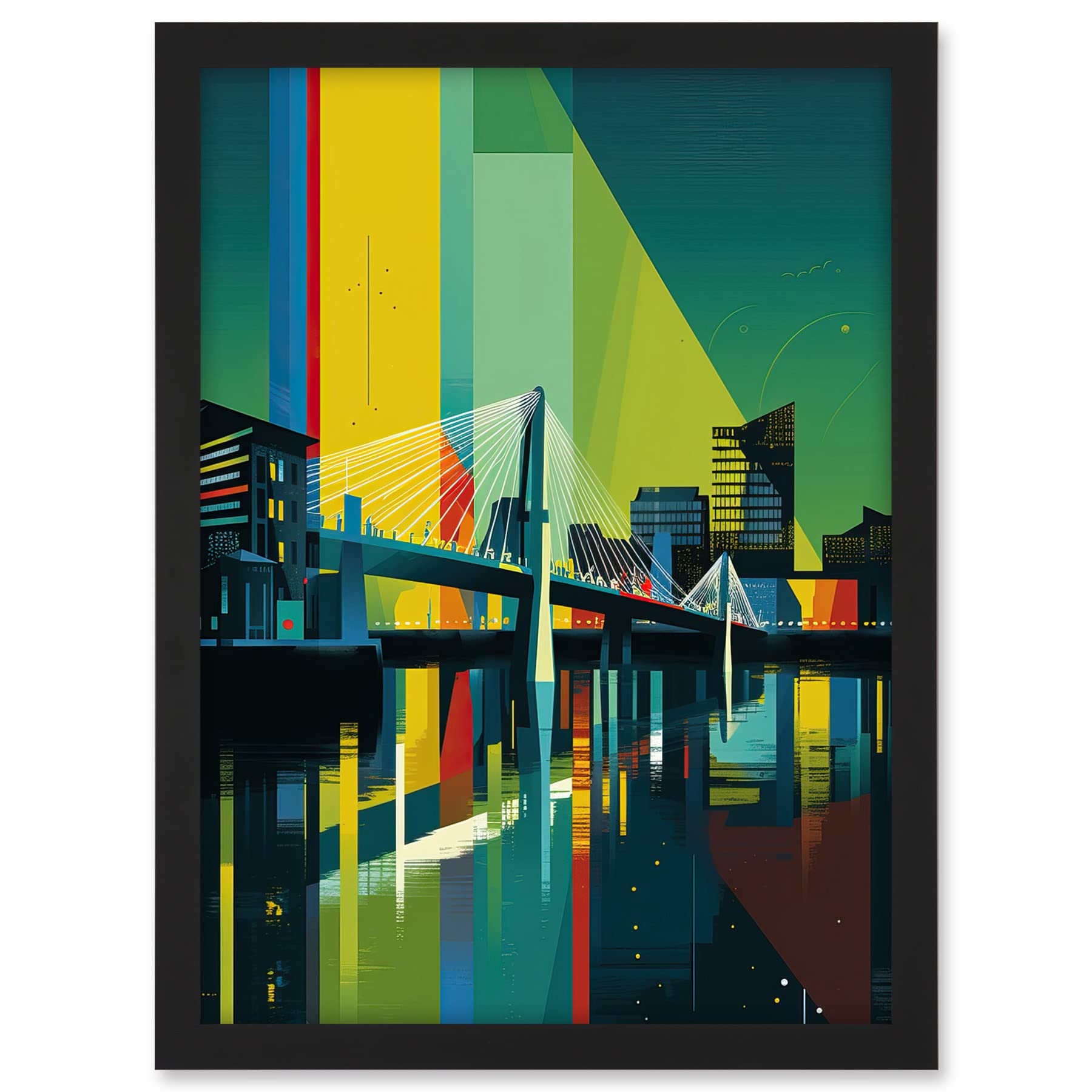 Artery8 Glasgow Bells Bridge Modern Geometric Cityscape Artwork Framed A3 Wall Art Print