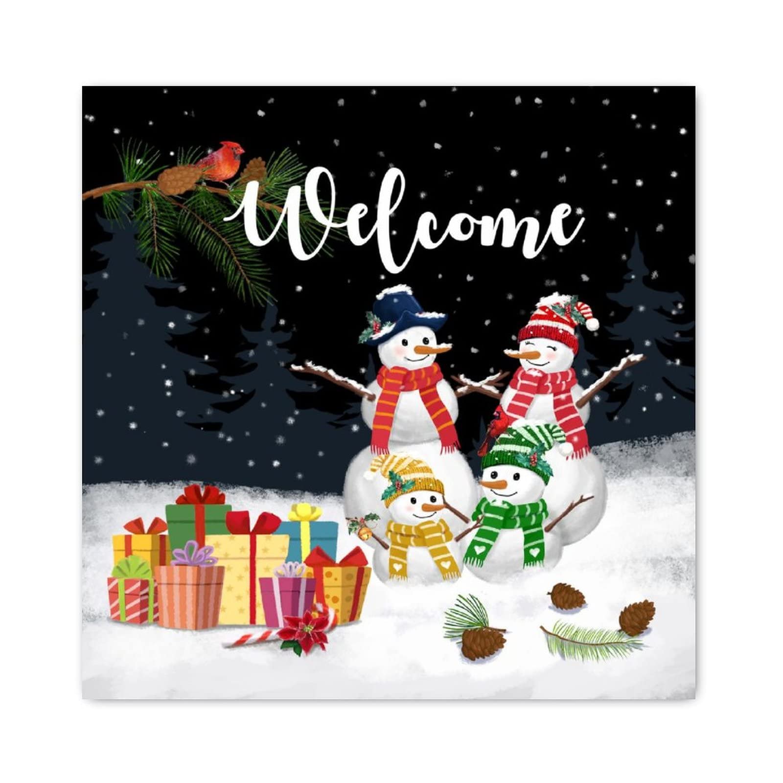Panneau de Noël en bois Welcome Snowman décoration de ferme pour mur et maison
