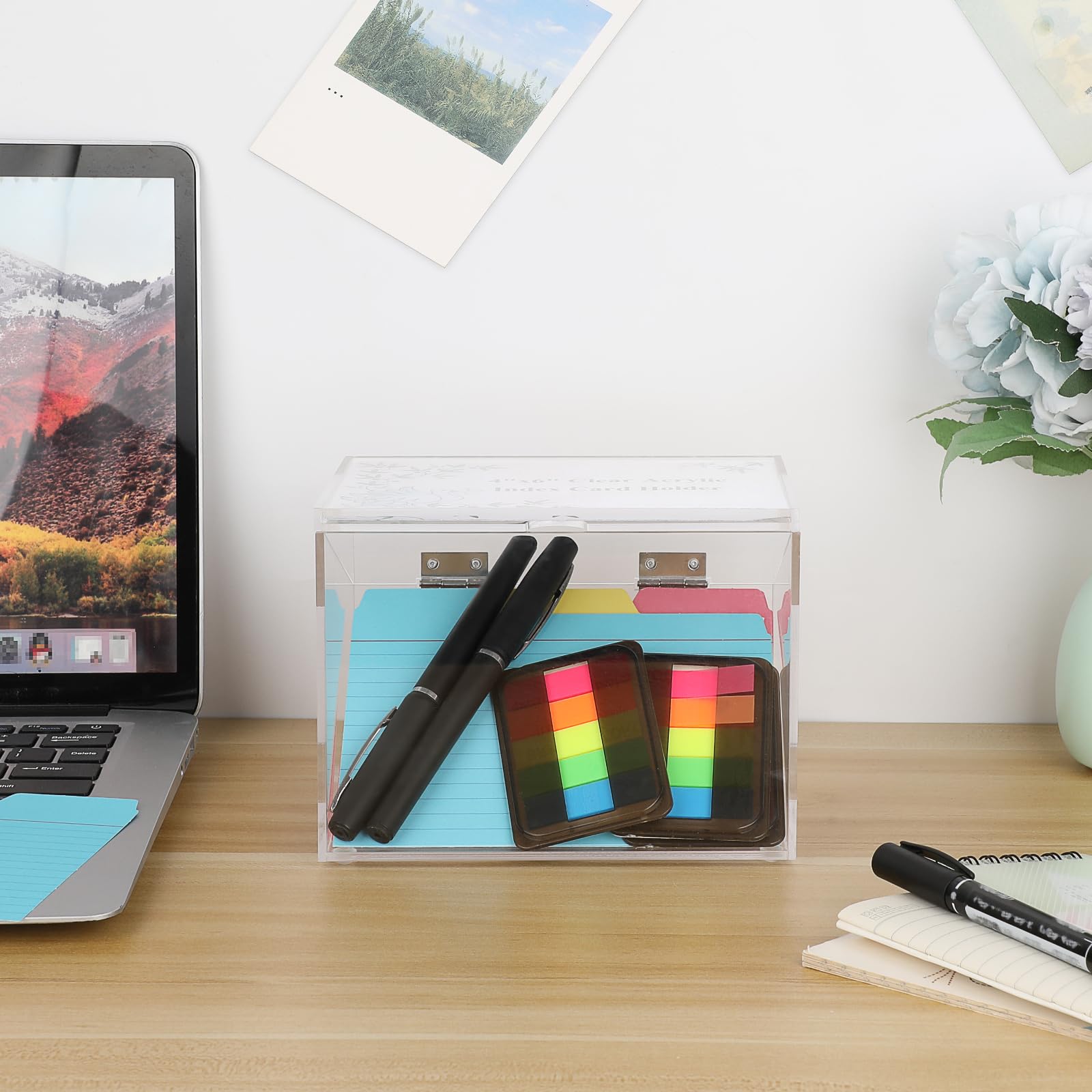BSTKEY Boîte de rangement décorative en acrylique transparent de 10,2 x 15,2 cm, pour cartes de recettes, photos, notes, souvenirs avec couvercle de tableau d'affichage (sans carte)