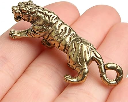 Solvind 1Pc Gold Antique Copper Tiger King Figurines Home Decor Accessories Vintage Brass Animal Ornaments Collectible Figurines Desk Decorations