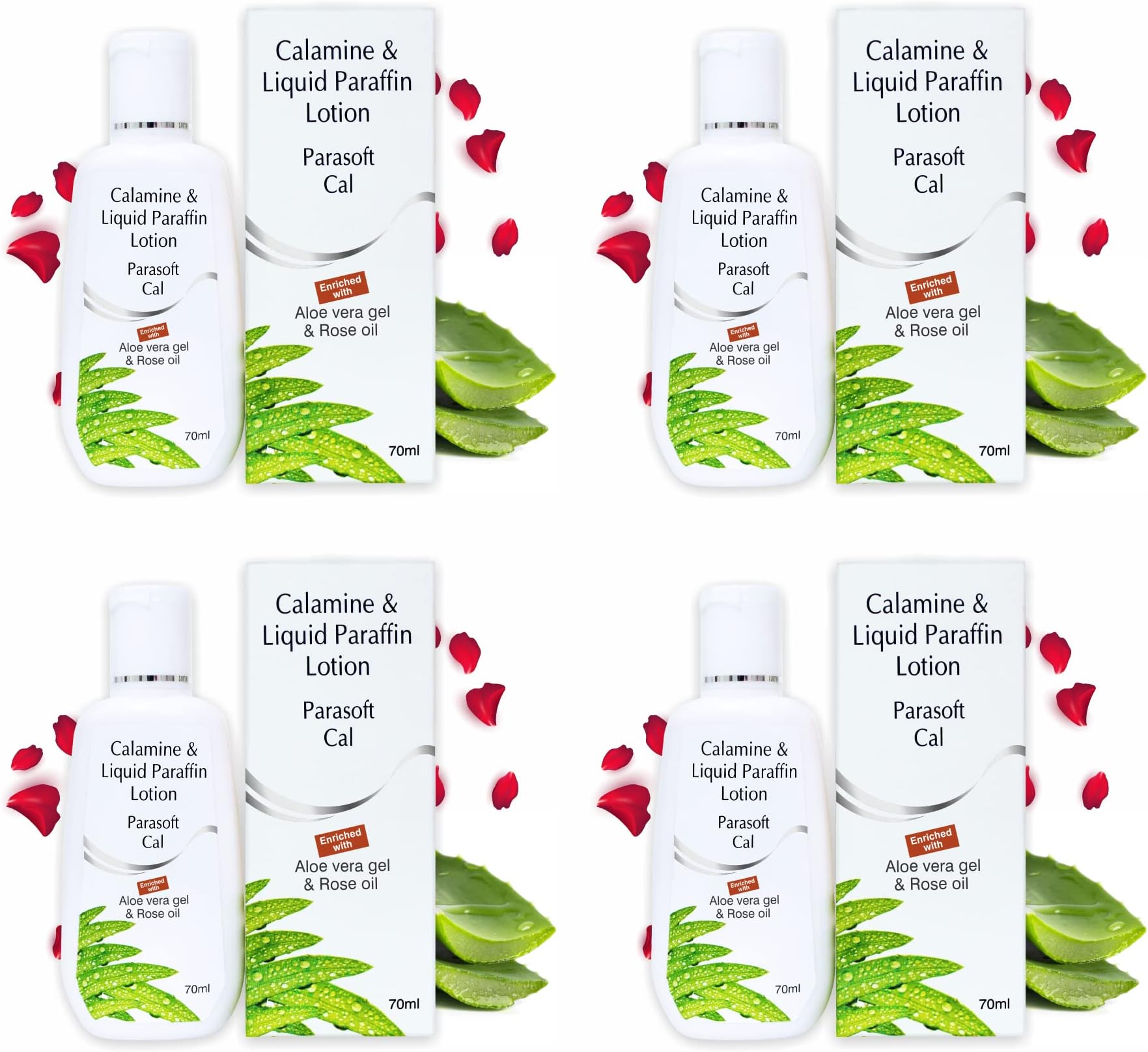 Parasoft Non-sticky Formulation Cal Body Soothing Restoring Moisturizer Lotion with Calamine, Aloevera And Rose Oil, For All Type Skin (70 ml) -Pack of 4