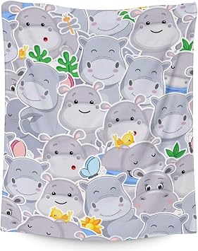 Hippo Blanket Gifts - 40x50 Inches Cute Throw for Girls & Boys - Grey Soft Fuzzy Plush Hippo Blankets for Couch, Sofa