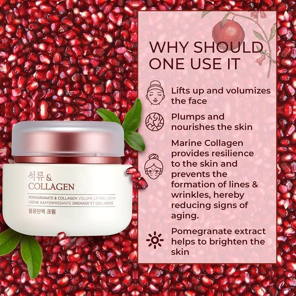 Pomegranate & Collagen Face Cream With 10% Marine Collagen & Pomegranate Extracts | Day & Night Cream to smooth| Suitable For All Skin Types, 100Ml