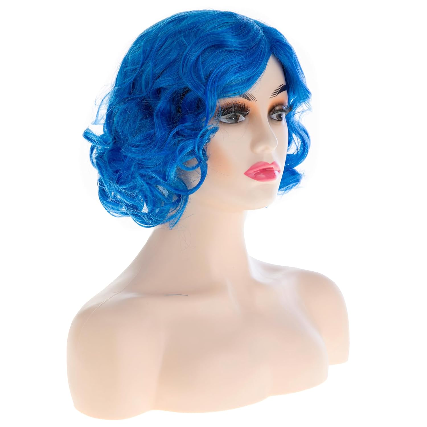 Baruisi Short Curly Wavy Blue Wigs for Women Synthetic Costume Party Cosplay Hair Wig