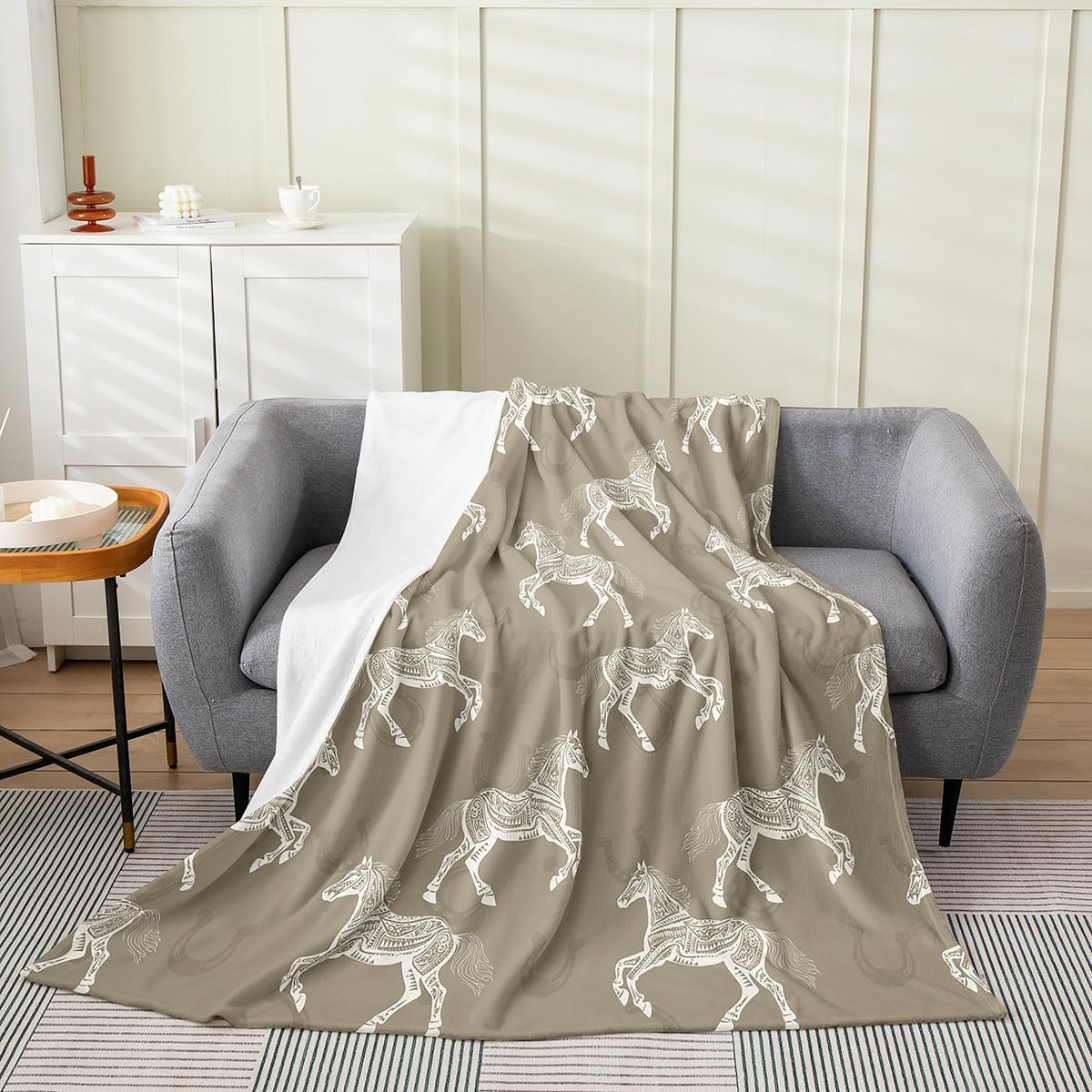 Erosebridal Retro Horse Throw Blanket,Queen 90x90 inch Farm Galloping Horse Fleece Blanket for Kids Boys Girls,Western Horse Saddle Bed Blanket,Rustic Lodge Flannel Blanket for Bedroom