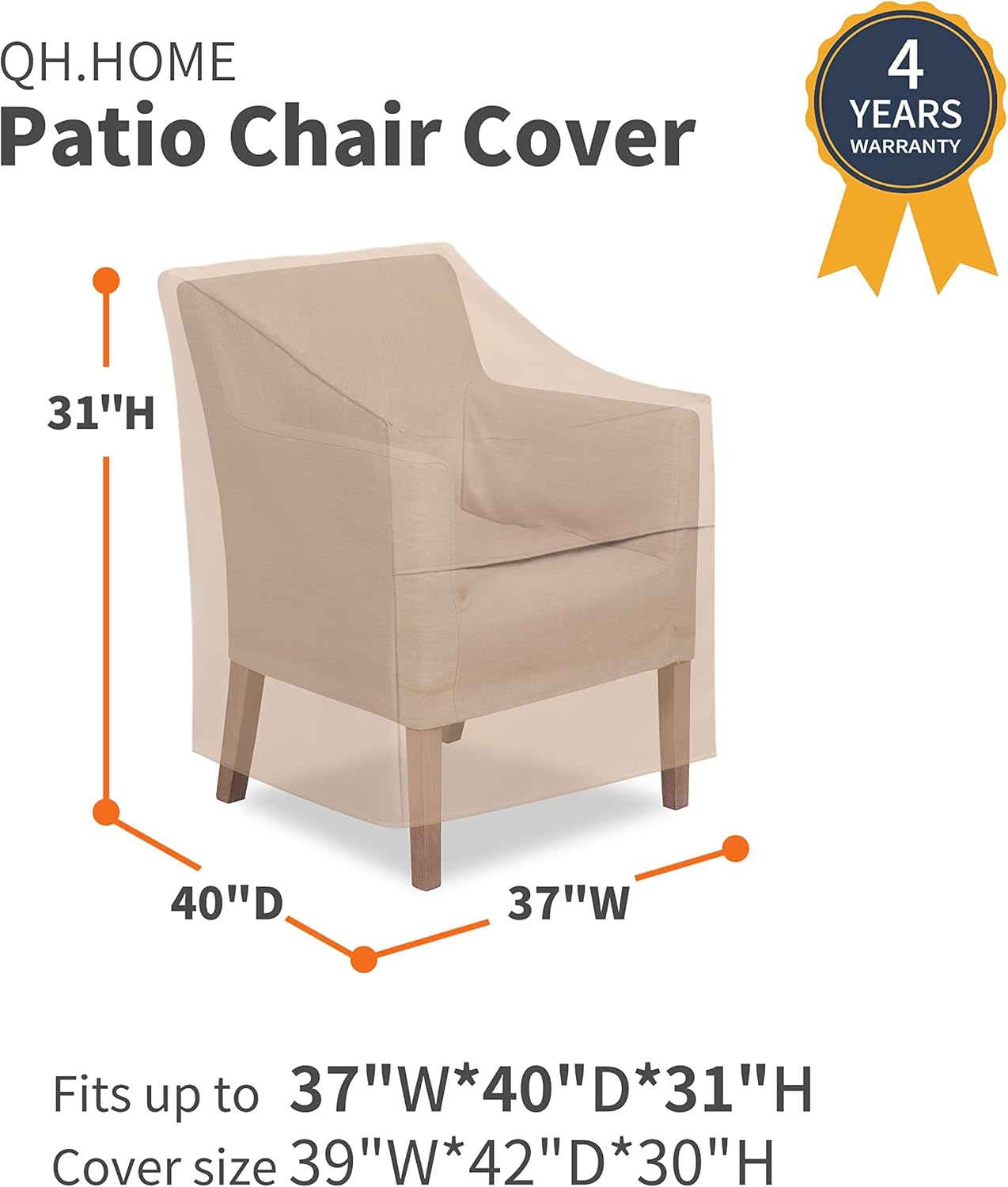 QH.HOME Premium Patio Chair Covers, Waterproof Outdoor Lawn Furniture Covers, 900D Heavy Duty Oxford Chair Covers for All-Weather Protection, 1 Pack - 37" W x 40" D x 31" H, Beige : Patio, Lawn & Garden