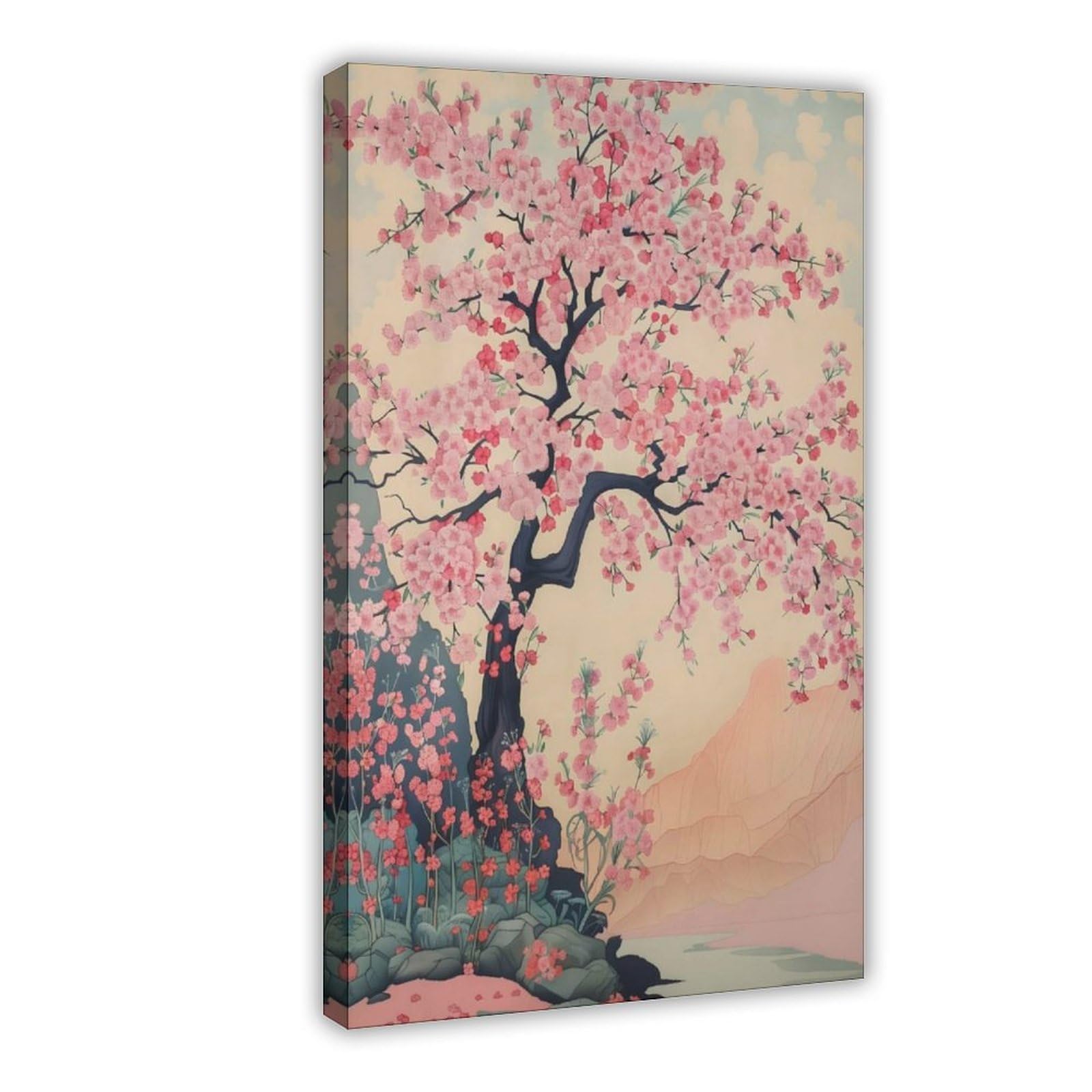 Lxwnze Frame-Style Cherry Blossom Tree Japanese Tree Canvas Poster For Office Decor Gift