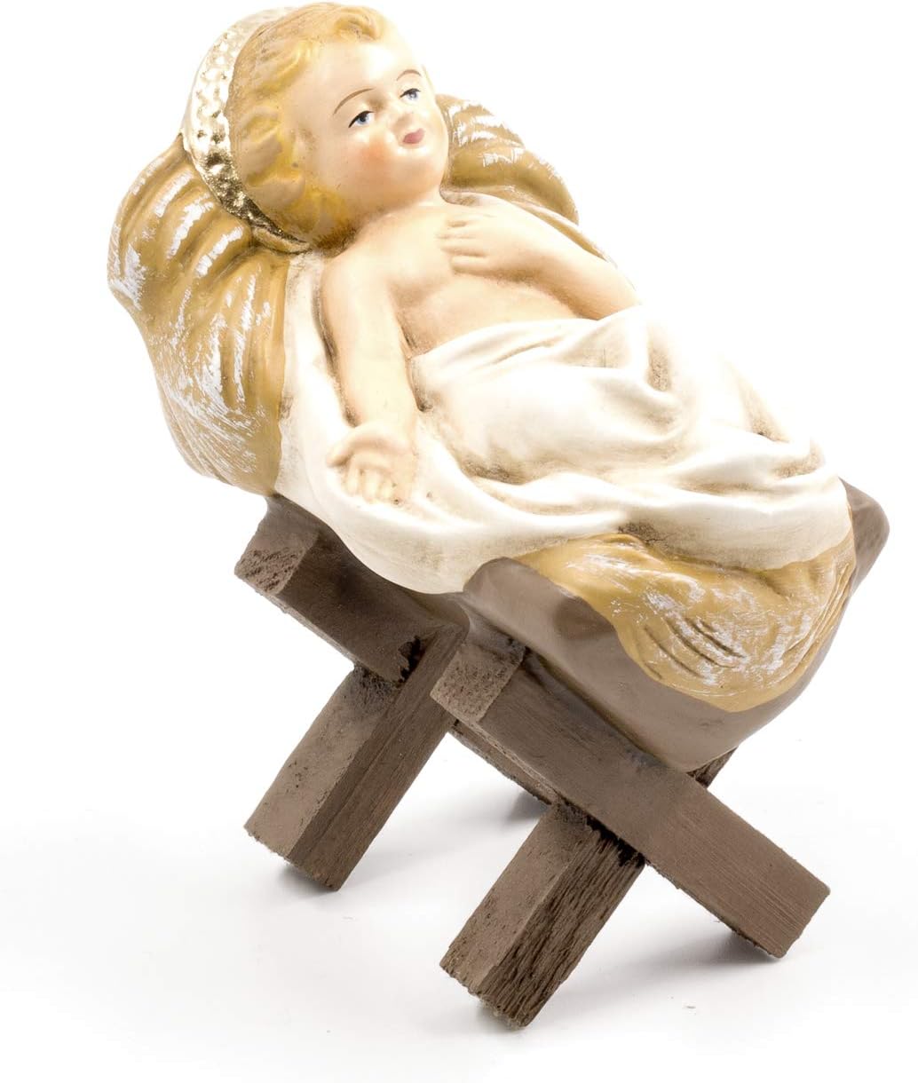 MAROLIN Nativity Set, 12 pcs, to 4.5 in. Figures with Infant Jesus Lying in Wooden Crib