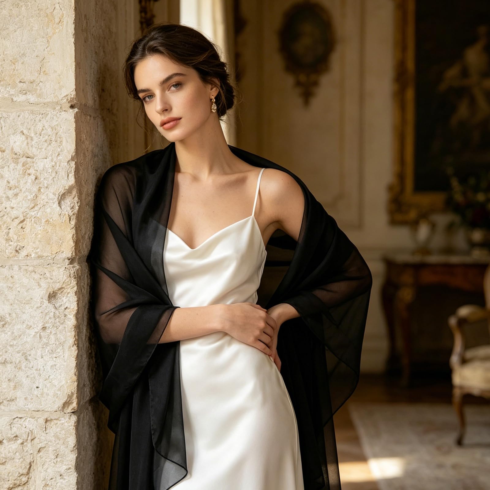 Châles Foulard Femme Élégant et Léger Etole Mariage Mousseline Protection Solaire et Respirant Women's Sheer Scarf Stole Convient pour les Banquets de Mariage et le Quotidien