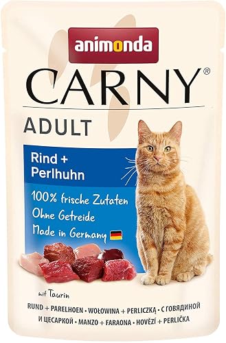 animonda Carny Comida húmeda para Gatos Adultos, Bolsa Fresca, Carne de Res y gallinas de Guinea (12 x 85 g)