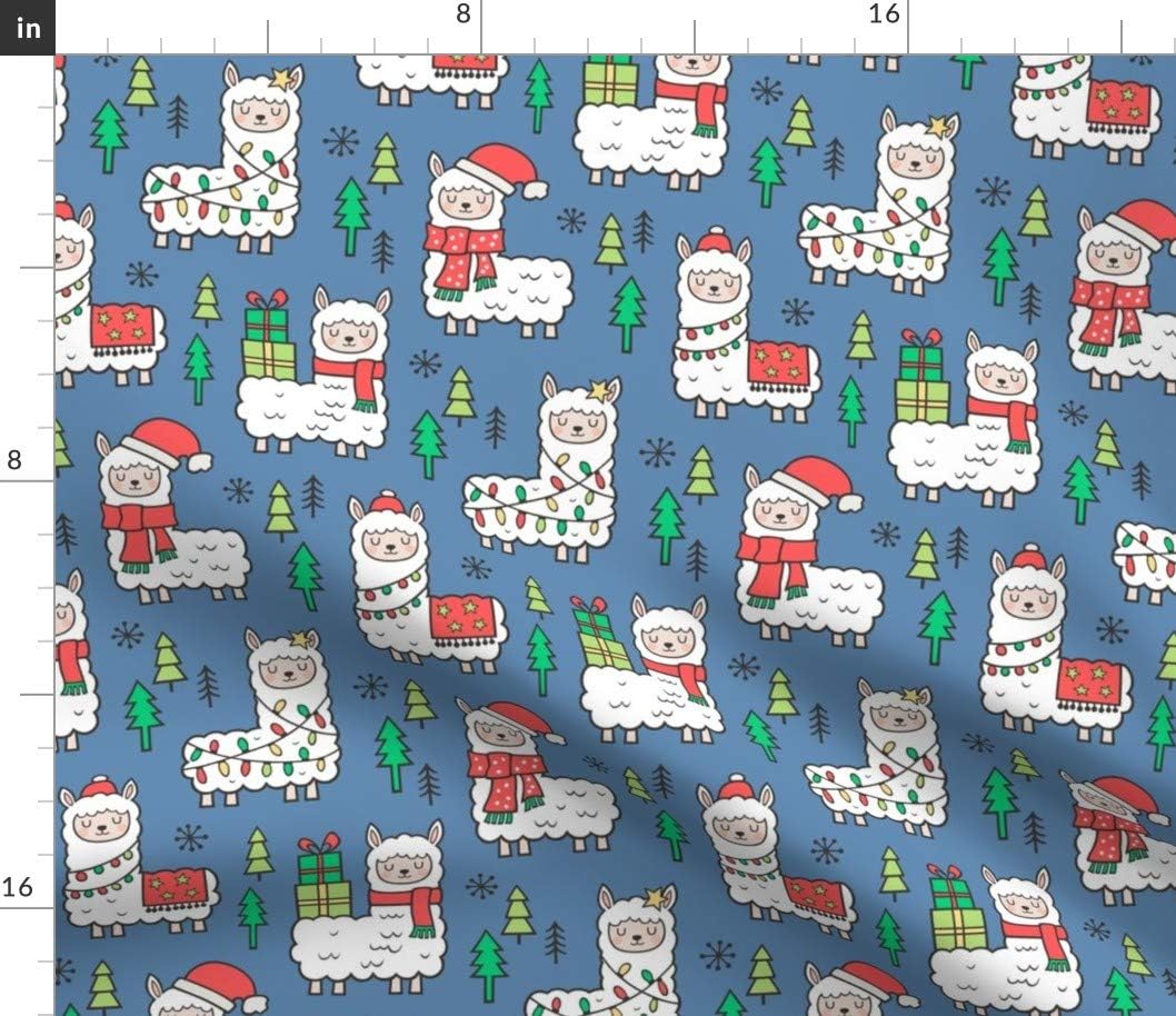 Spoonflower Fabric - Holidays Christmas Llamas Dark Blue Navy Llama Winter Trees Fall Printed on Cotton Poplin Fabric by The Yard - Sewing Shirting Quilting Dresses Apparel Crafts