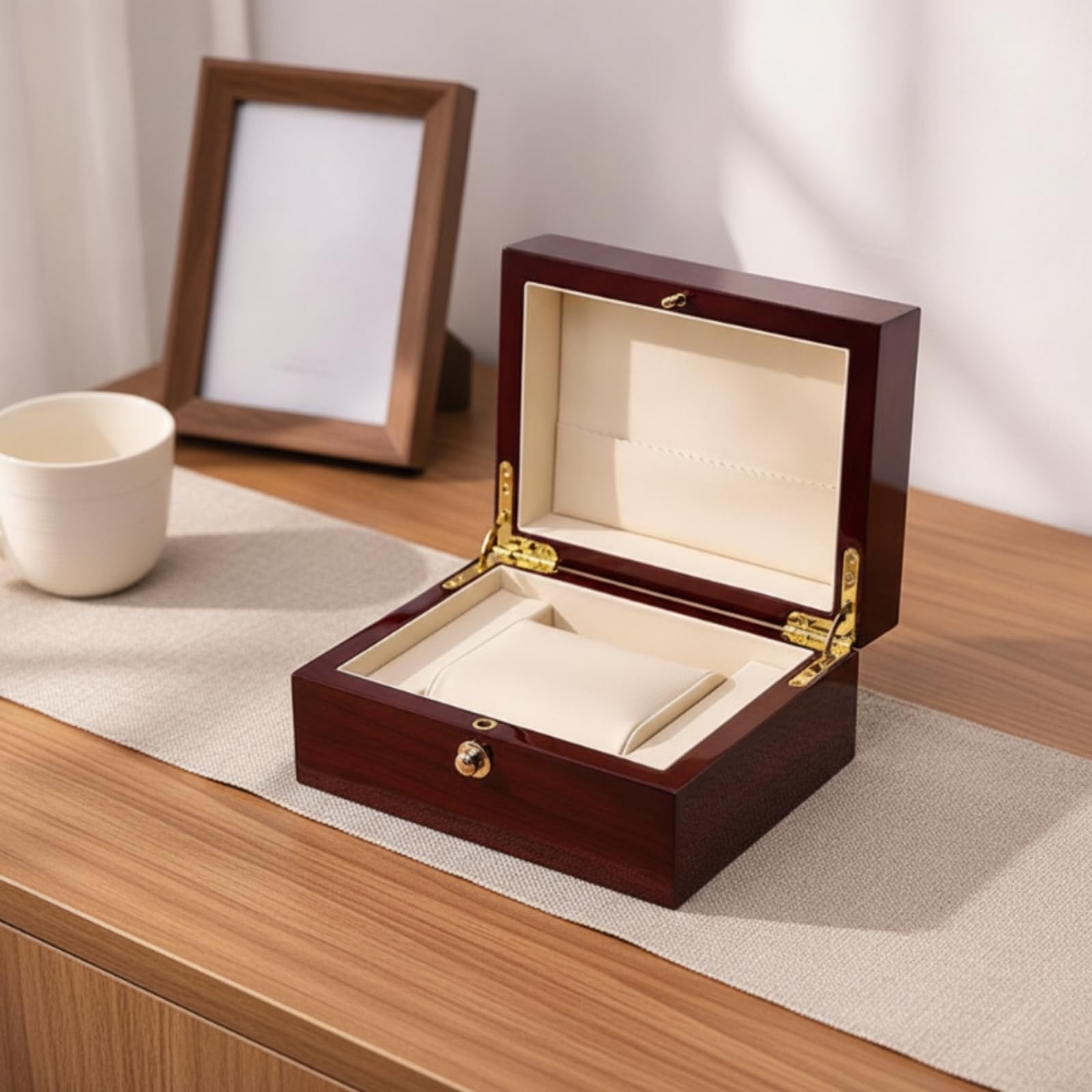 Caja para Reloj Estuche Organizador Vitrina Joyero con Almohadilla Extraíble en MDF Lacado y Forro de Terciopelo Cierre de Botón Adecuada para Regalo Oficina Dormitorio Vitrina de Colección