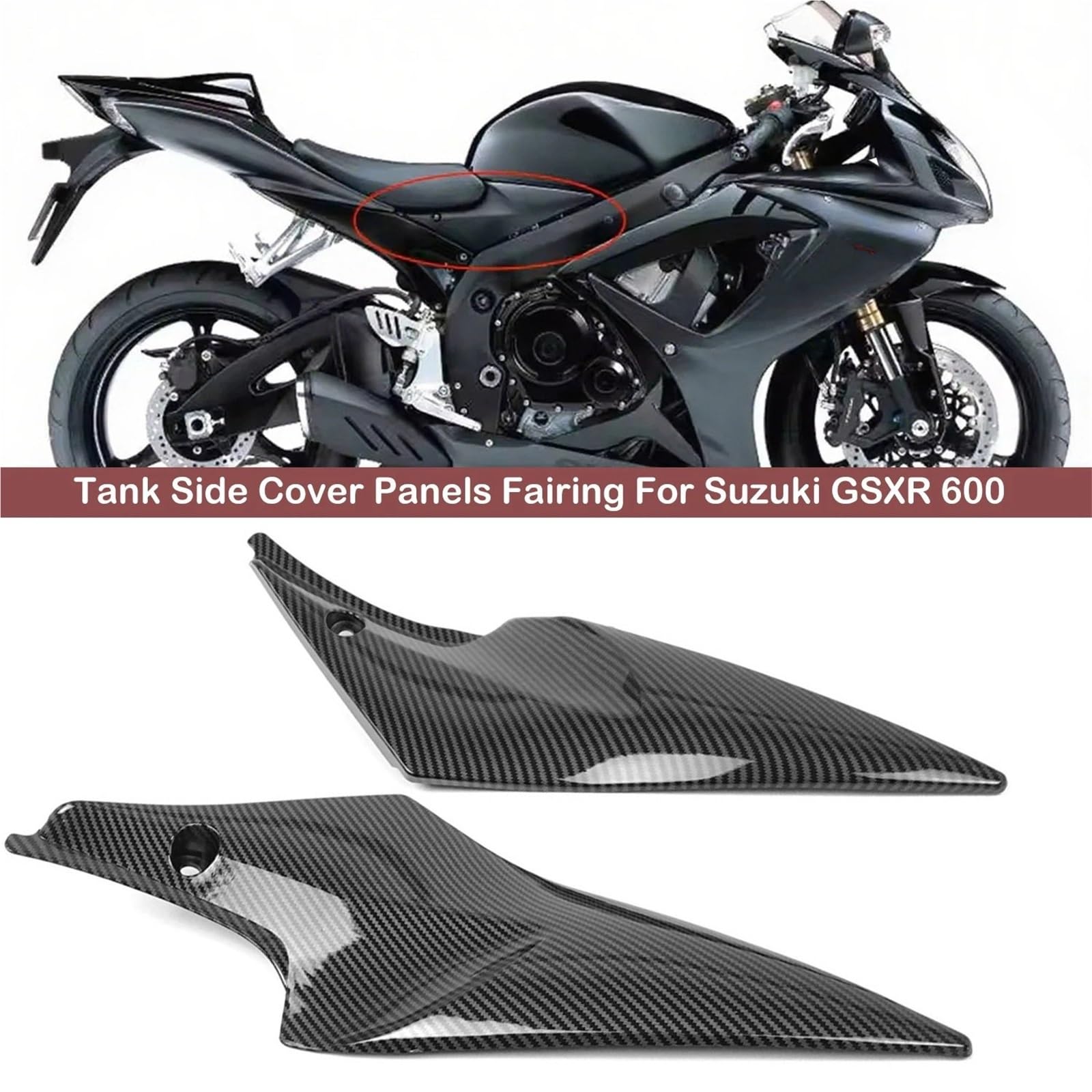 Przednia Osłona Chłodnicy Osłony Boczne, Panele Owiewki Pasujące Do Motocykla Suzuki GSXR 600 750 2006 2007 K6 GSX-R Carbon Black, Osłona Boczna Zbiornika, Motocykl Osłona panelu chłodnicy(Black)
