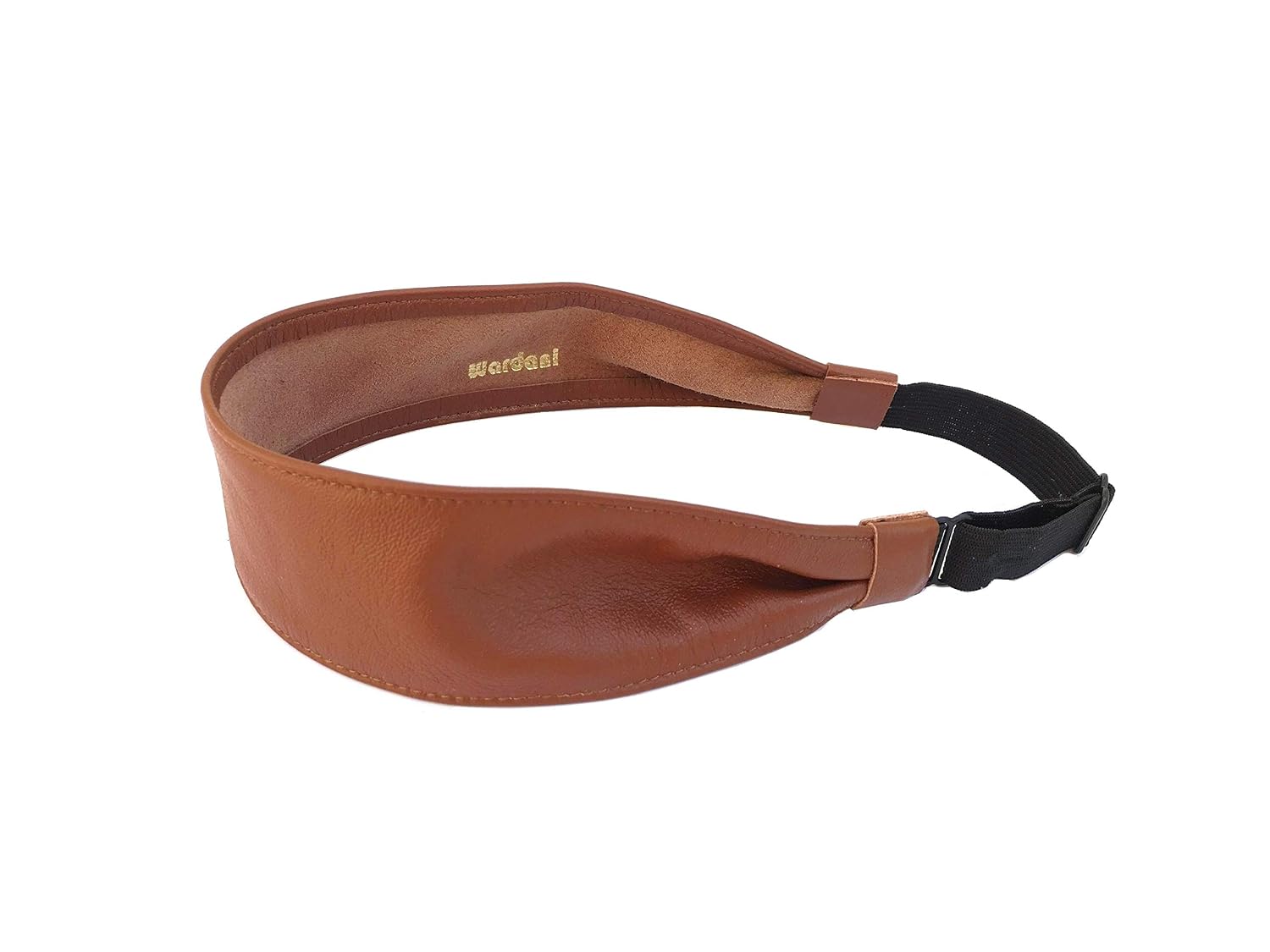 Wardani, 2” wide Italian lambskin leather headband adjustable elastic handmade USA Brooklyn (Brown)
