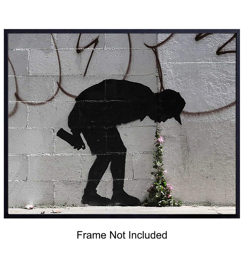 Banksy Wall Art - Graffiti Street Art - Cool Urban Decor for Home, Office, Living Room, Bedroom, Dorm - Unique Gift for Men, Boys, Teens, Women - 8x10 UNFRAMED Poster