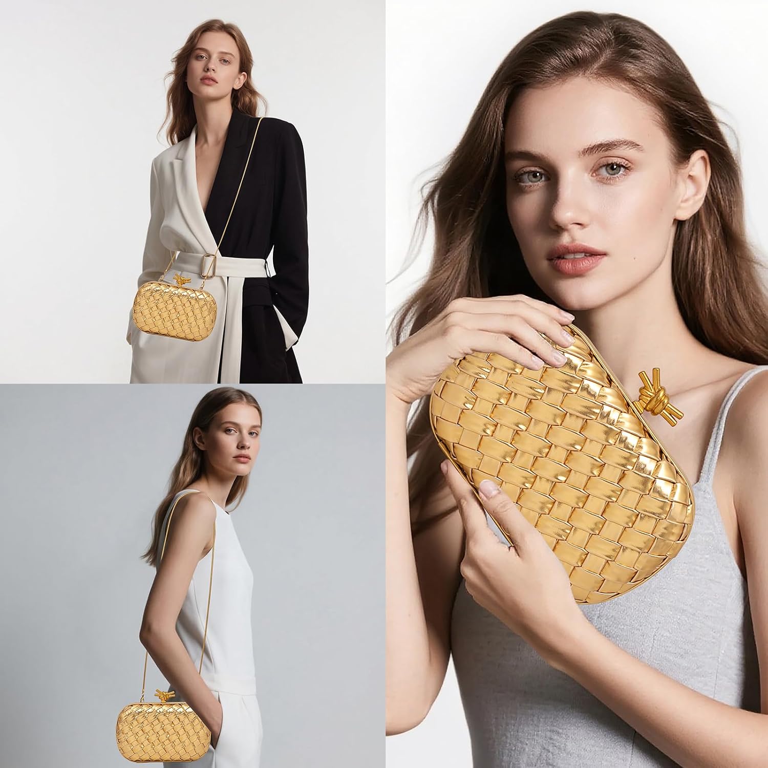 Handwoven Clutch Evening Bag for Women – Structured PU Leather Purse with Chain Strap for Wedding, Party & Date Night - Image 2