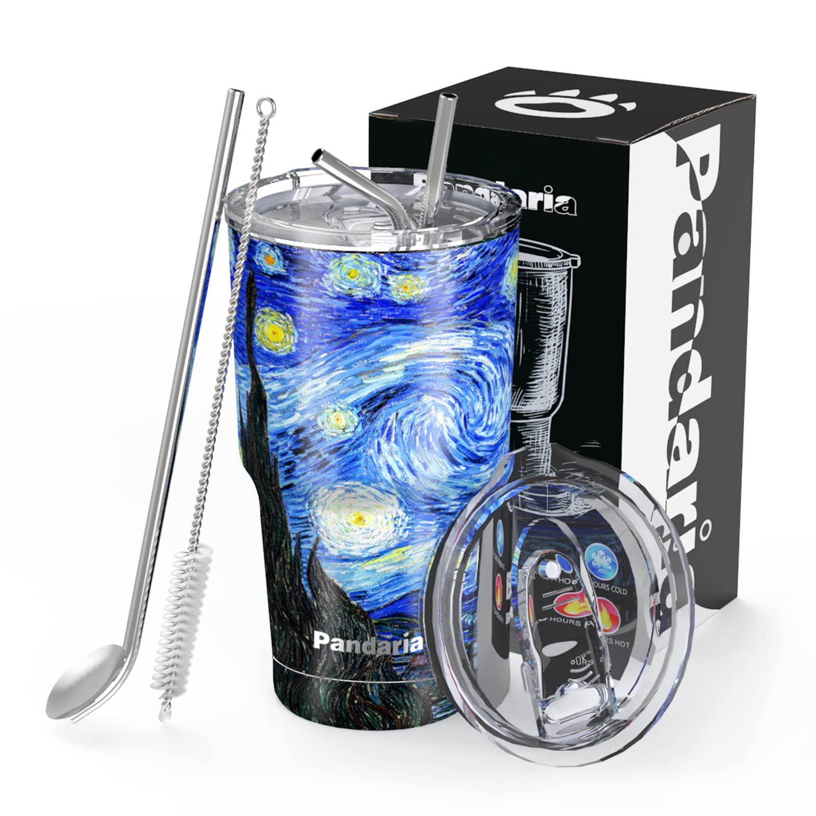 30 oz Tumbler Cup with Lids and Straws, 100% Leak-Proof, Cupholder Friendly Insulated Cup with Straw, Double Wall Coated Stainless Steel Tumbler, Ideal Gift for All Occasions (Starry Night)
