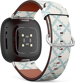 CJBROES Replacement Leather Watch Band, Compatible with Fitbit Versa 3 and Fitbit Sense of Wristband Bracelet Accessory - Portuguese Tiles Quatrefoil