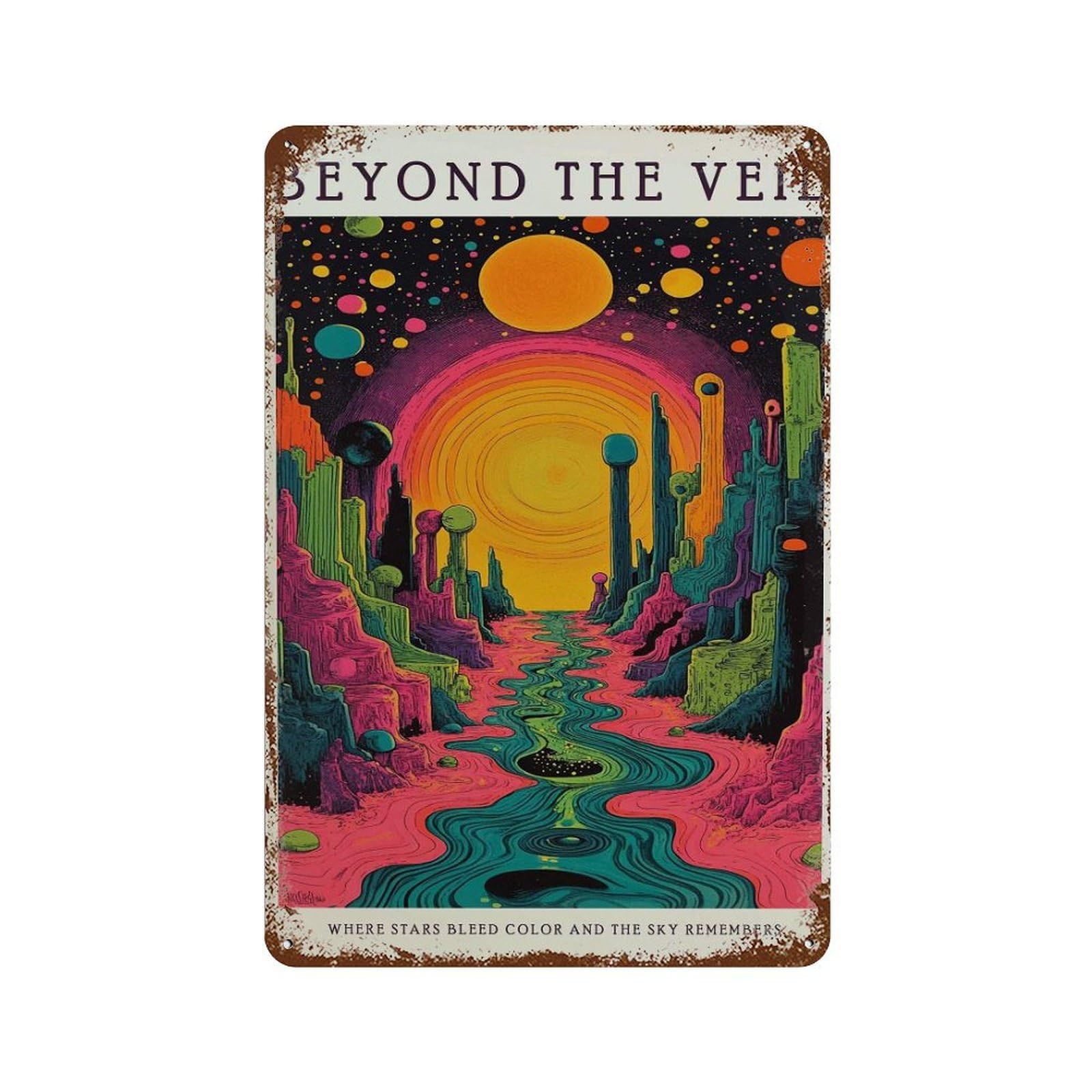 xiaoxiaoshen Beyond The Veil Psychedelic Cosmic Landscape Surreal Trippy Galaxy Visionary Wall Decor Art Metal Tin Poster Modern Home Decor Art Home Bar Shop Decorations Vintage Sign 30x20cm