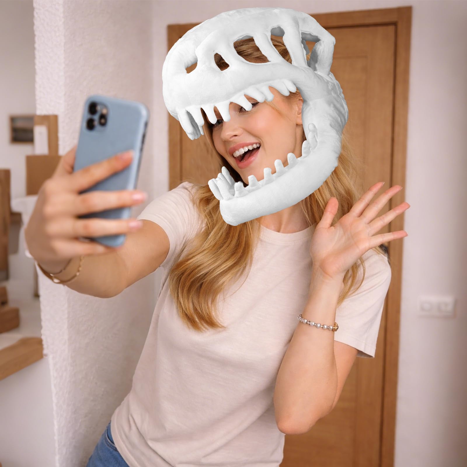 3D Dinosaur Skeleton Costume, Vivid Spine Extension & Skull Mask Wearable Outfit for Halloween Dino Cosplay - 5