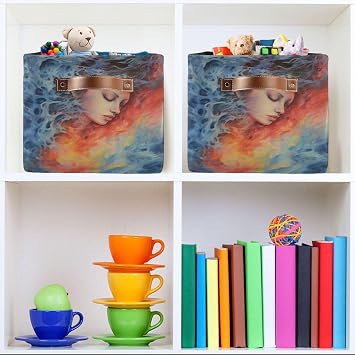 Storage Basket Fire Water Women Storage Bin with Handle, Large Storage Cube Collapsible for Shelves Closet Bedroom Living Room 1PC