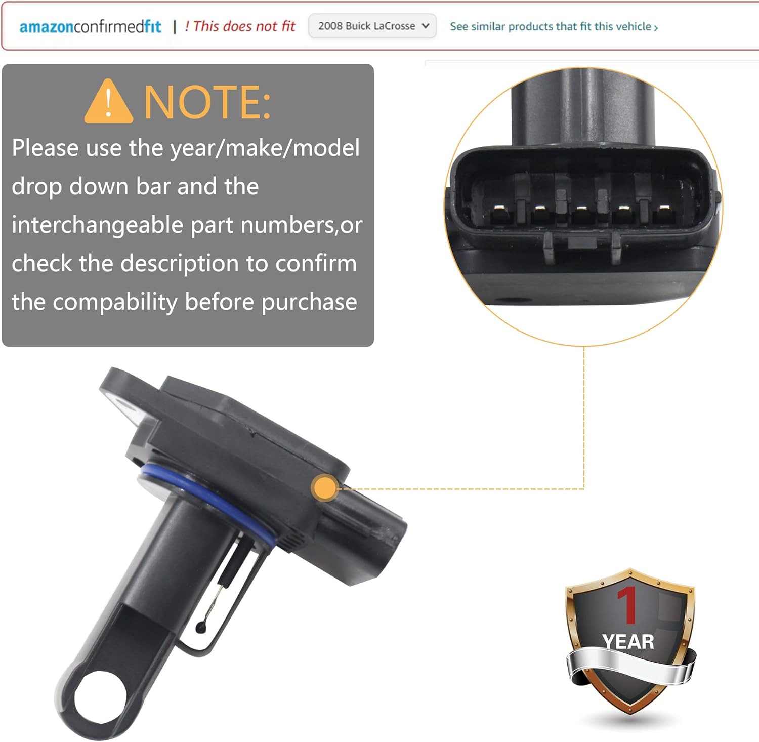 Mass Air Flow Sensor for Toyota 4Runner 99-09 / Camry 02-06 / Highlander 01-10 / FJ Cruiser 07-09 & Lexus E300 99-03 / ES330 04-06 & Mazda 2 3 5 6 05-13 Replaces 22204-22010 22204-07010
