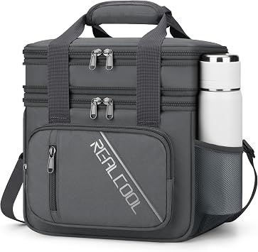 RealCool Insulated Lunch Bag, Portable Double Deck Lunch Box for Men Women