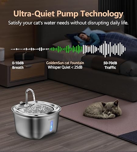 Miniatura 6 de Fuente de agua para gatos de acero inoxidable, fuente de agua para mascotas de 120 oz3.5 L para gatos en interiores, fuentes automáticas para gatos