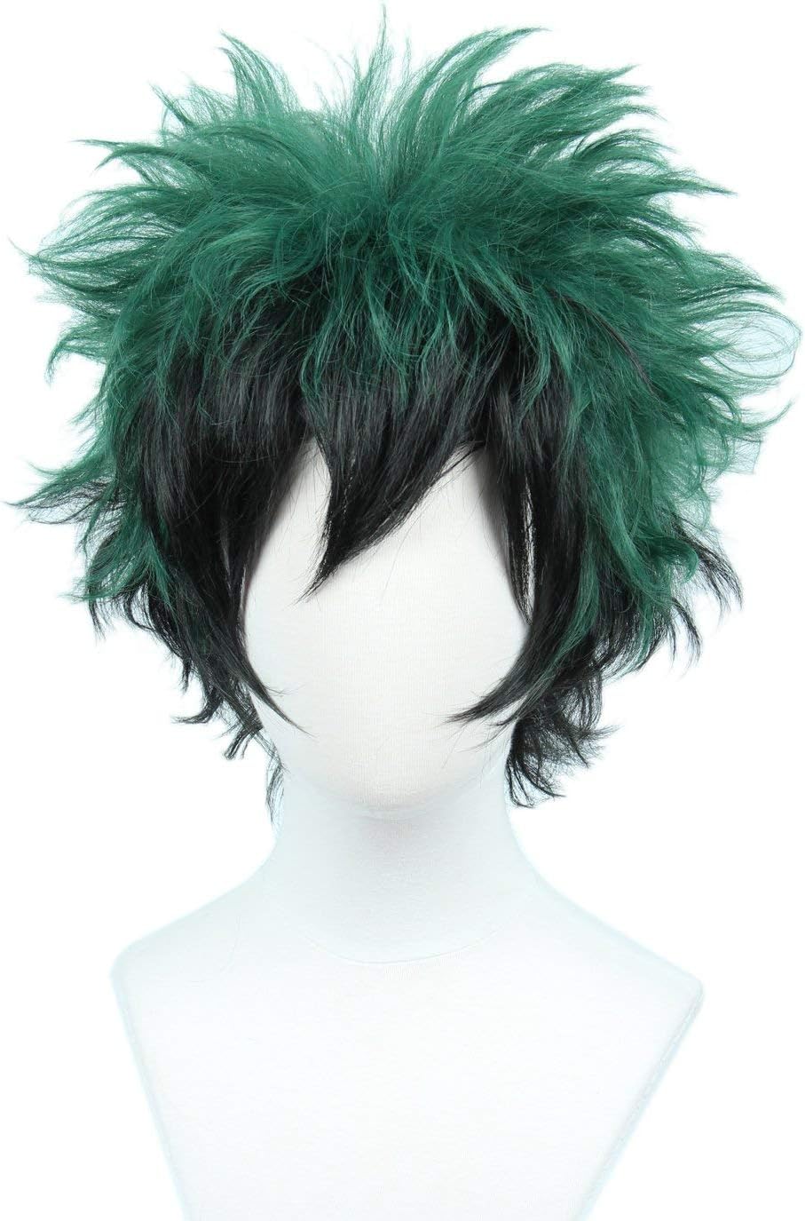 Anime Cosplay Wig Short Black Green Halloween Costume Curly Wig