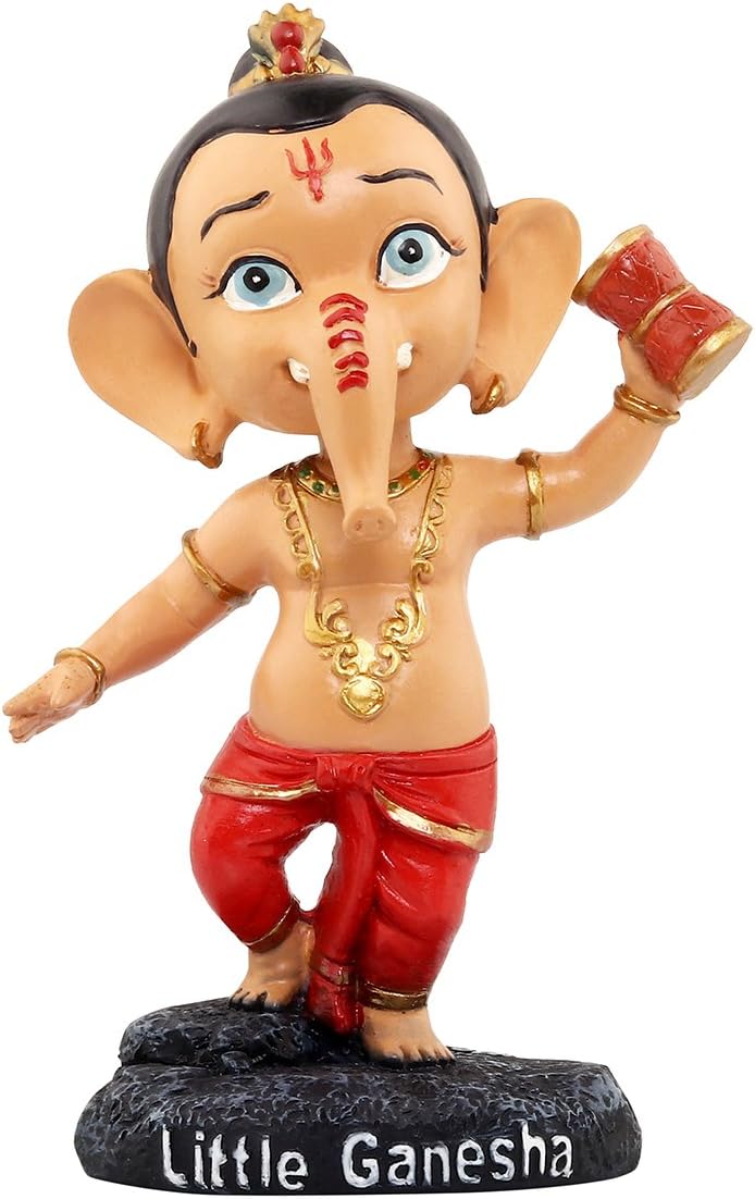 Little Ganesha Damru Bobblehead | Multicolor Glossy Finish | Limited Edition Collectible | Modern Art Sculpture | Dashboard Figurine | Home Décor | Hindu Idol | Corporate Gift | Ganpati