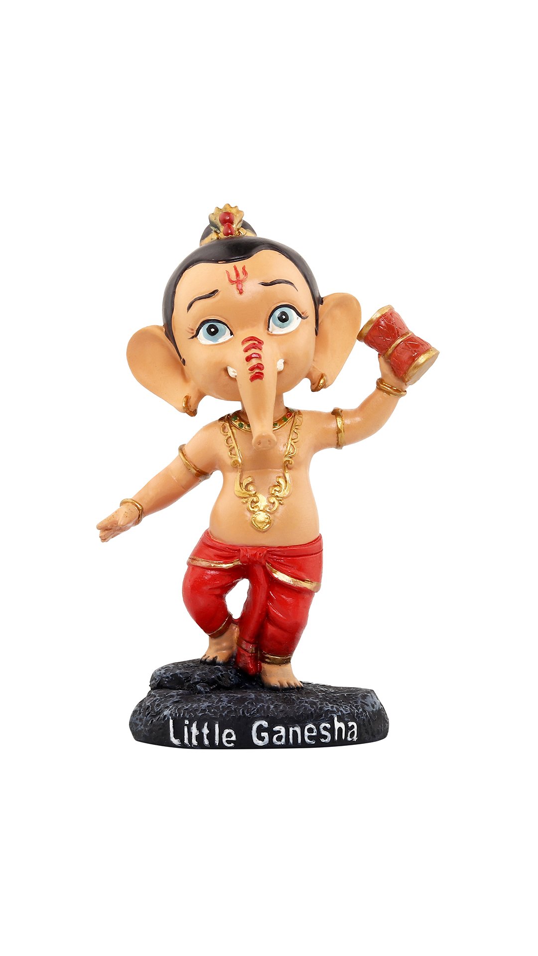 WOW HEADS Little Ganesha Damru Bobblehead | Multicolor Glossy Finish | Limited Edition Collectible | Modern Art Sculpture | Dashboard Figurine | Home Décor | Hindu Idol | Corporate Gift | Ganpati