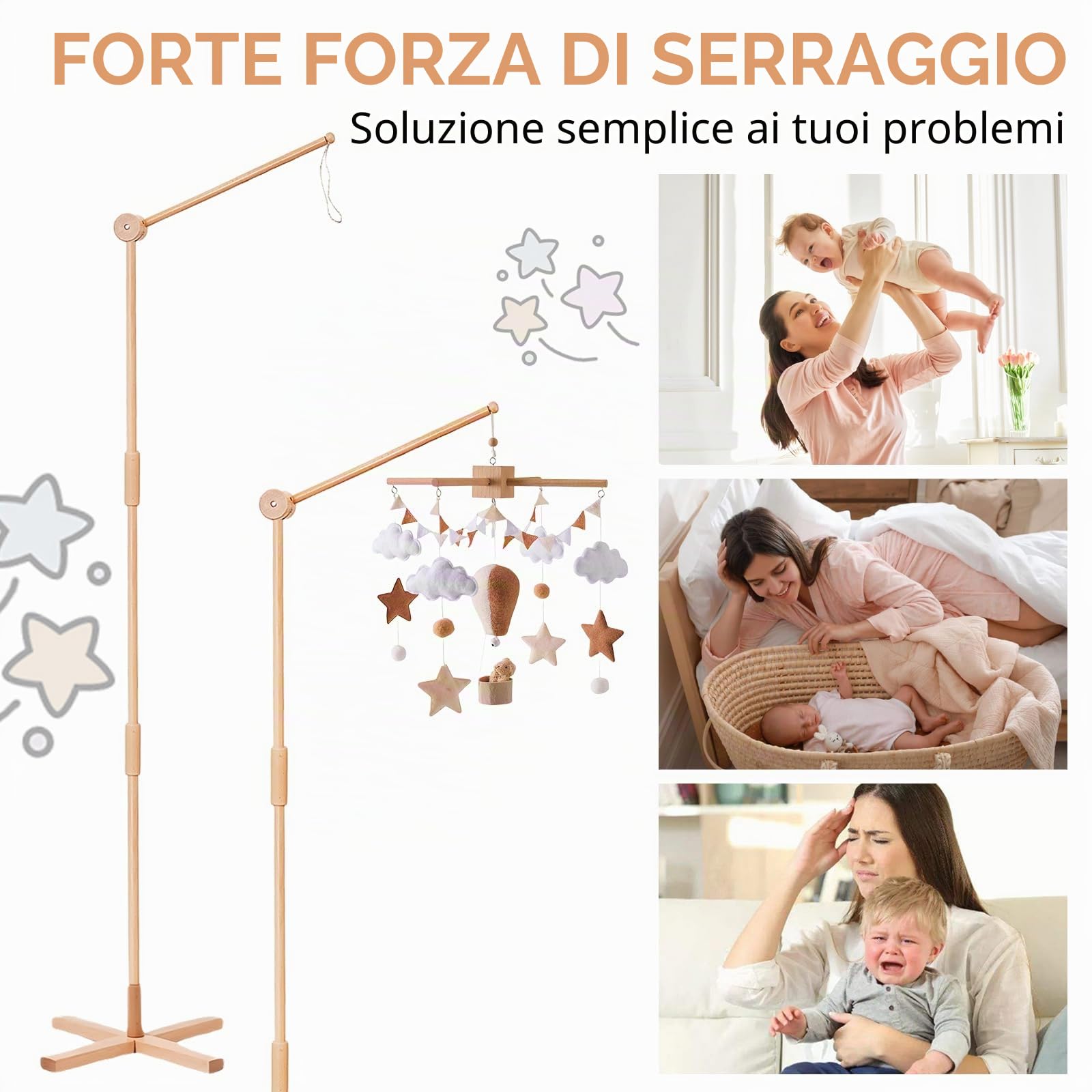 Supporto mobile per bambini, in legno, per appendere giocattoli, culla e cameretta dei bambini, da 0 a 12 mesi
