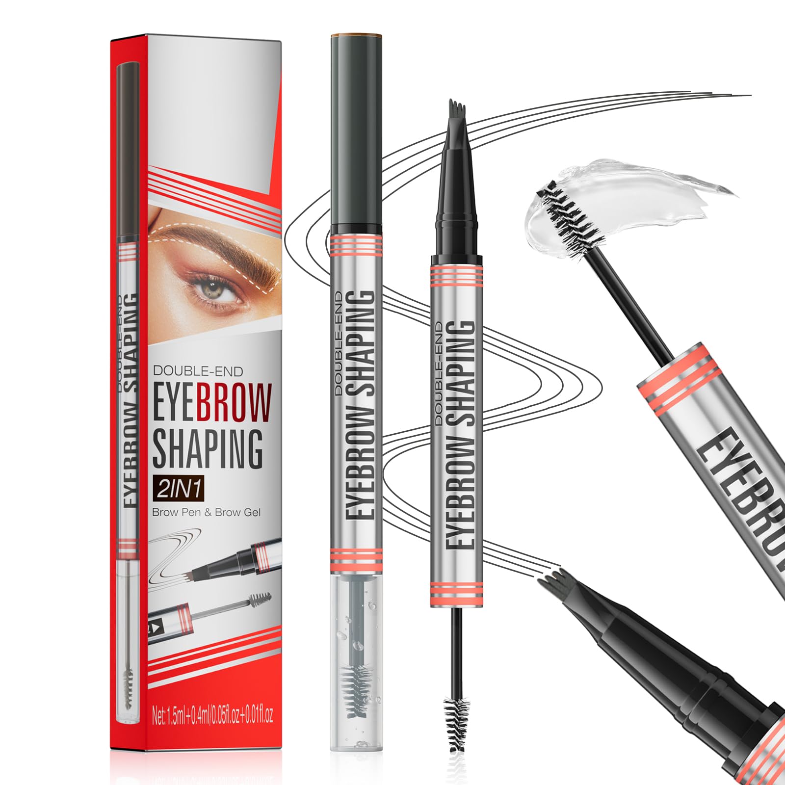Liayozl Microblading Eyebrow Pen - 2-in-1 Dual-Ended Eyebrow Pen with 4-Fork-Tip & Eyebrow Brush and Sealing Brow Gel, Creates Natural Looking Brows Effortlessly (Grey)