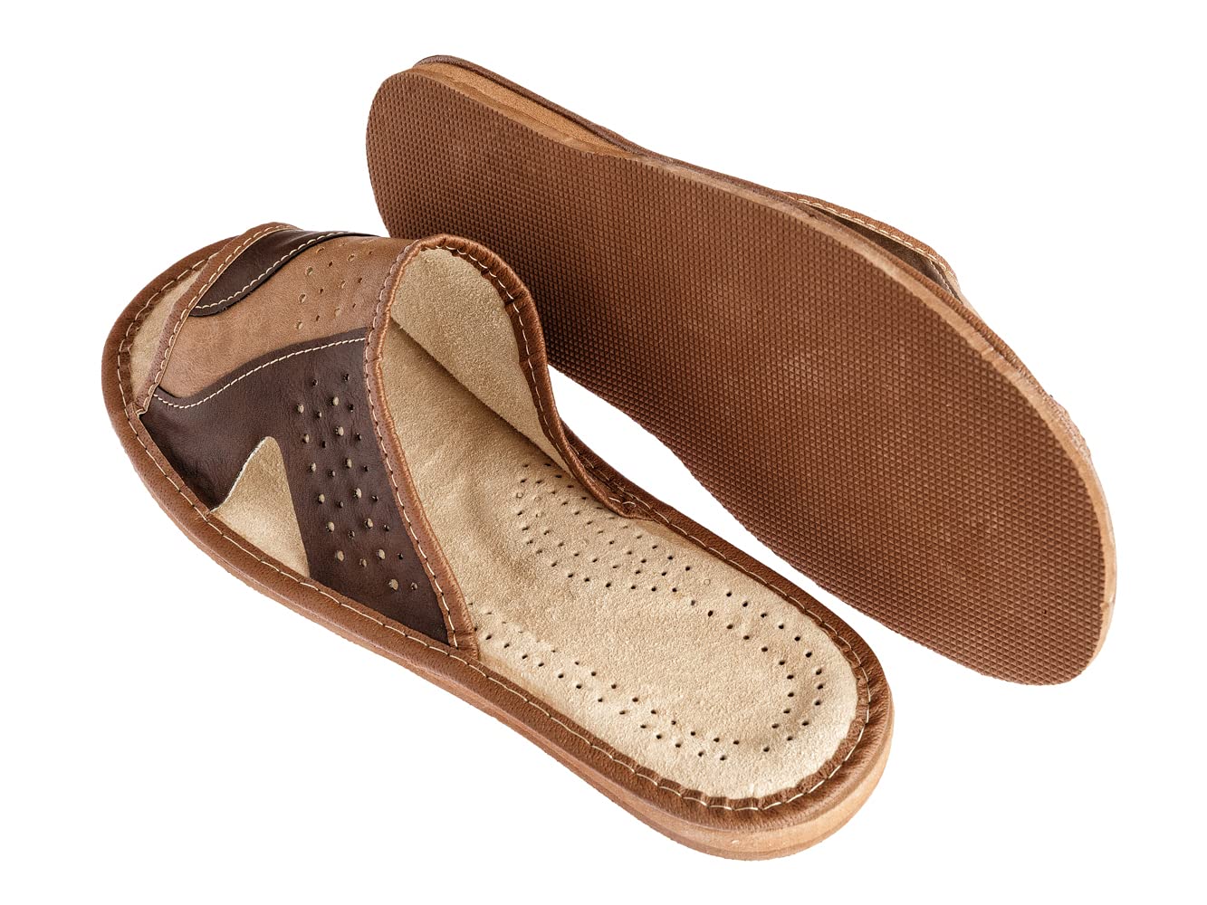 APREGGIO Pantoufles Homme Cuir – Chaussons Confortables et Pratiques – Fabriqué à la Main - 40/46 EU