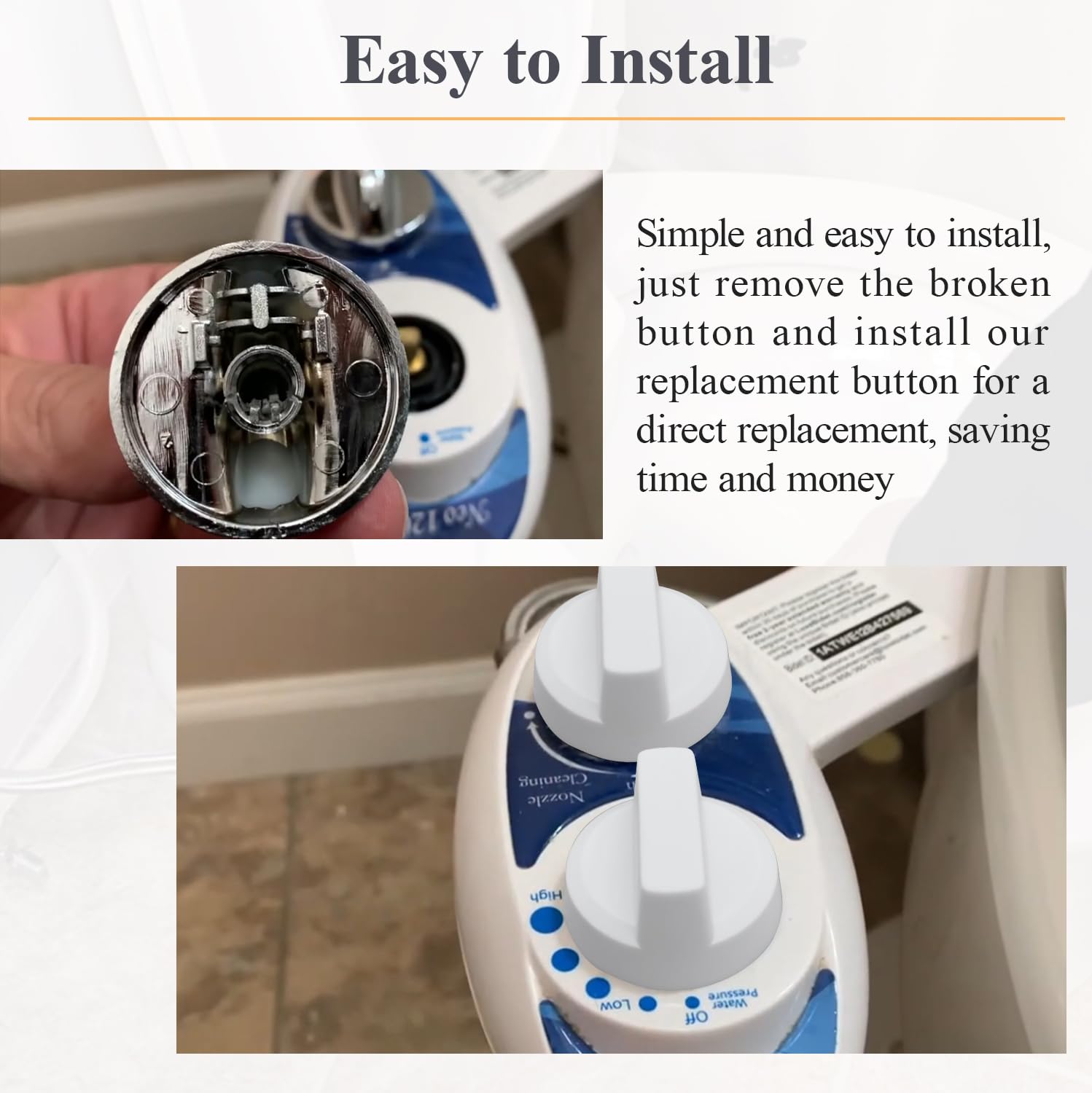 Paquete de 2 pomos de repuesto para Luxe Bidet Neo 120 y Neo 185, accesorios de perilla para Luxe Bidet Neo 120 y Neo 185 (4, blanco)