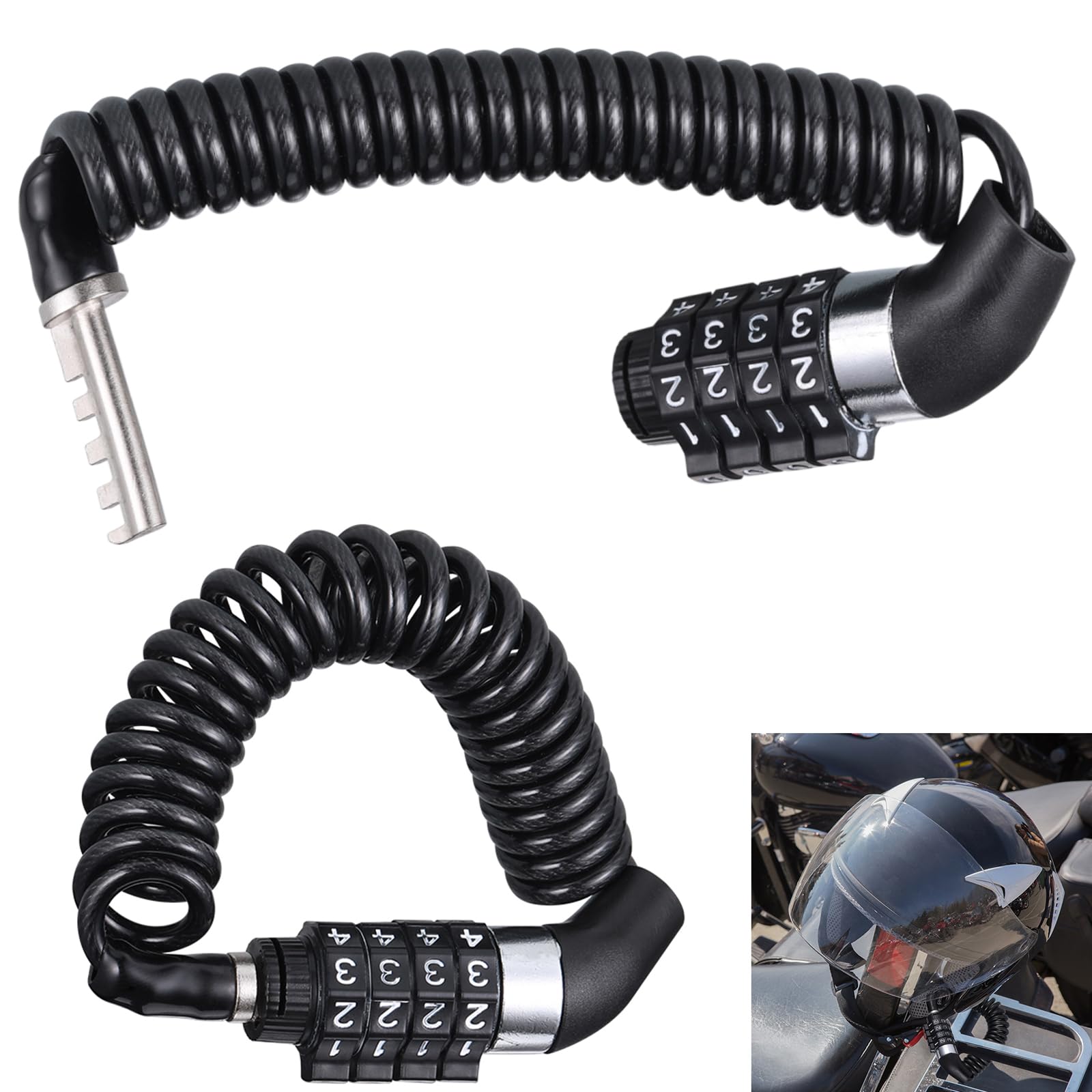 Hejo 2 Stück Helmschloss, Mini Fahrradschloss Leicht, Kabelschloss mit Zahlencode aus PVC ＆ Zinklegierung für Fahrradhelm ＆ Motorradhelm (150cm × 0,46cm)