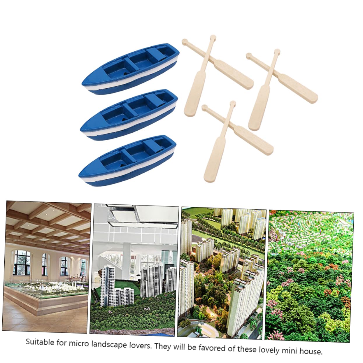 NUOBESTY 3pcs Mini Boat Model with Paddles Creative DIY Tabletop Decor for Micro Landscapes Ocean and Beach Scenes Desktop Ornament for Home Office