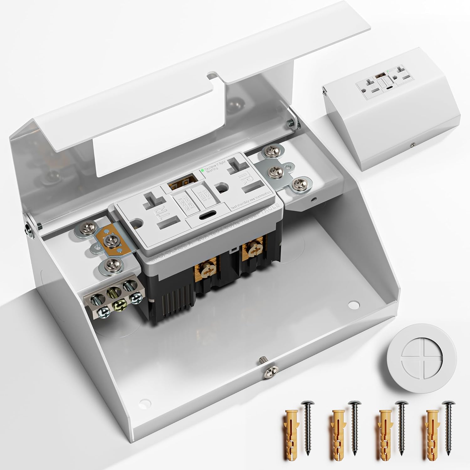 Joinfworld Outdoor Electrical Box, Outdoor GFCI Outlet Box 20 Amp WRTR GFCI Cover with USB＆Type-C Ports Lockable ETL Listed