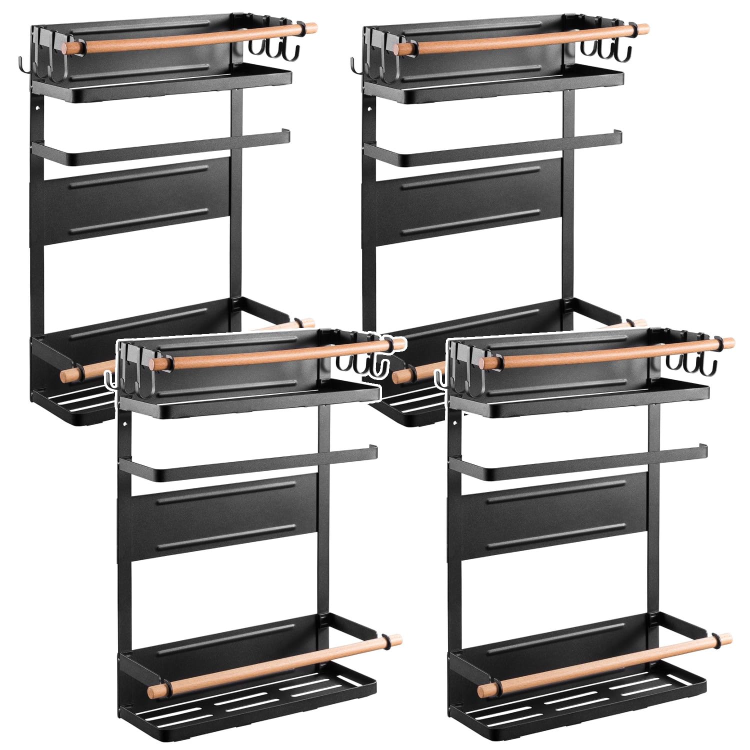 Maclean MC-910 Magnetyczny Regał na Lodówkę do 12 kg, Elegancki Organizer Kuchenny z Uchwytem na Rolki i 6 Zdejmowanymi Haczykami, Wiszący Uchwyt na Ręczniki Papierowe, Półka Magnetyczna (4)