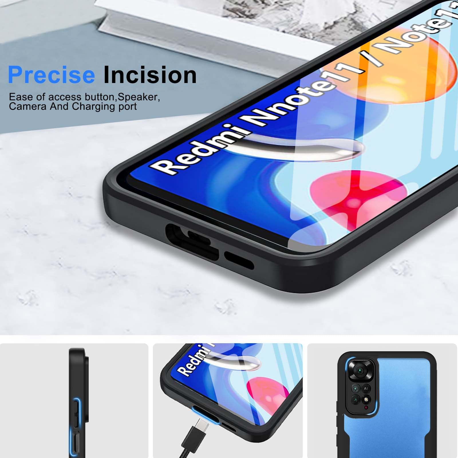 Custodia Rugged Per Xiaomi Redmi Note 11 4G / 11S 4G - Trasparente Con Protezione Schermo Integrata - Antiurto TPU + PC - Blu Scuro - 2