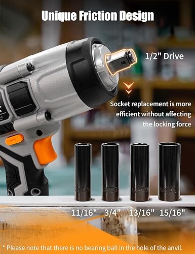 Miniatura 6 de AVID POWER Llave de impacto de 12 pulgada con par máximo de 330 pies-libras (450 N.m), llave de impacto inalámbrica de 20 V con batería de iones de