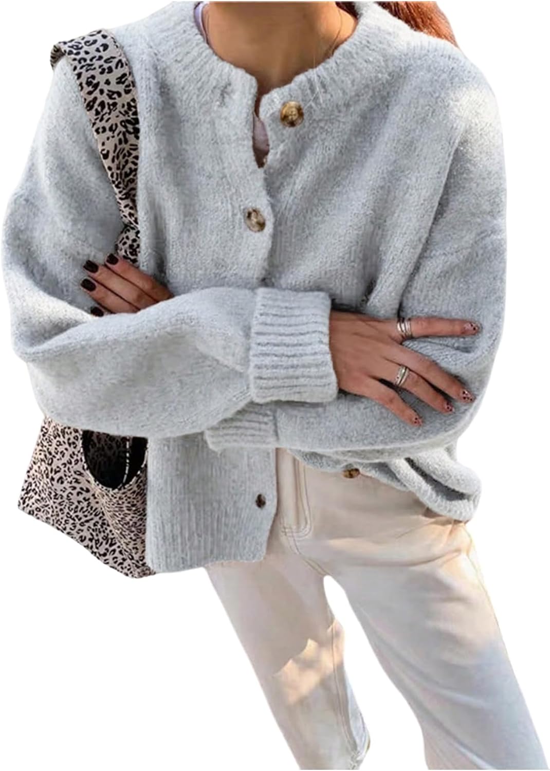 Women's Vintage Button Down Cardigan Sweaters Long Sleeve Loose Trendy Knit Cardigans