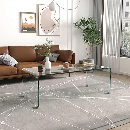 Miniatura 22 de Meihua Mesa de centro rectangular de vidrio de 2 niveles, mesa de centro moderna para sala de estar Claro,Todo negro,multicolor/fantasía (All