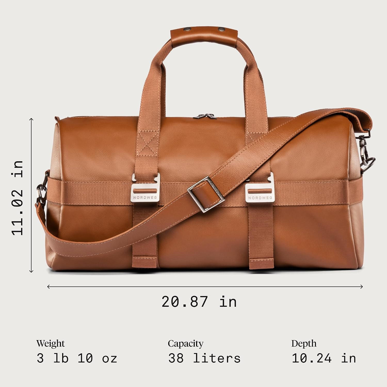 Weekend Leather Bag Dolomites NW103 | Full-Grain Leather Duffel for Luggage, Carry-On, Weekender, Cabin Use (Caramel)