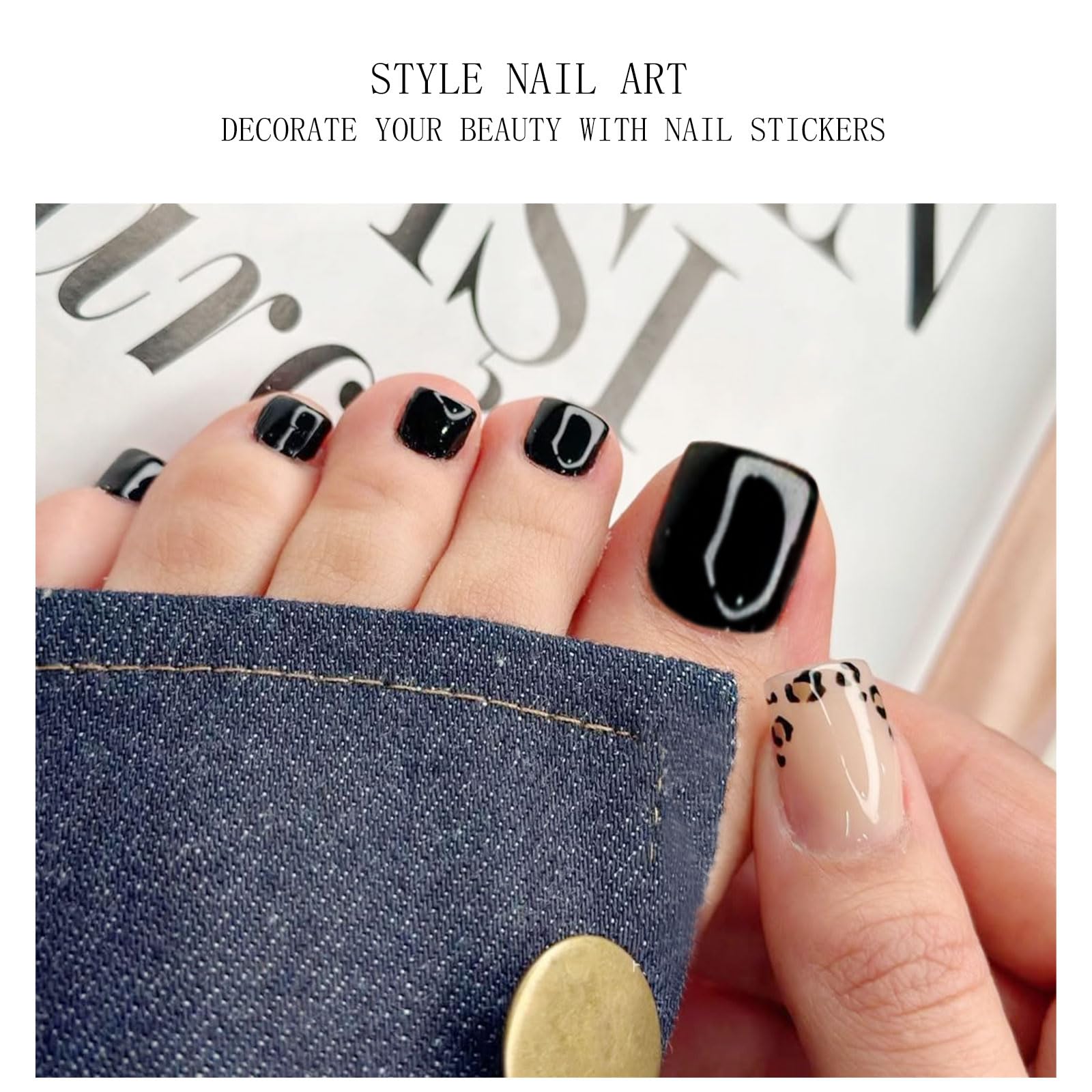 JMEOWIO Gel Toenail Stickers Black Semi Cured Gel Toenail Strips Wraps UV/LED Toenail Supplies Toenail Art Design Decoration Accessories - Image 2