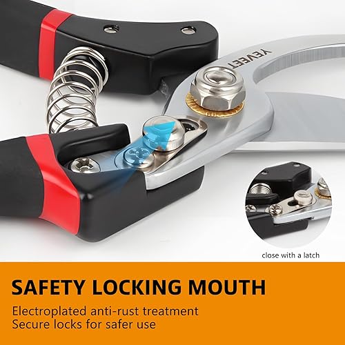 Miniatura 5 de Tijeras de podar, tijeras de jardín profesionales de 8.5 pulgadas, cortasetos de acero SK5, tijeras de jardín de mano, tijeras de jardín